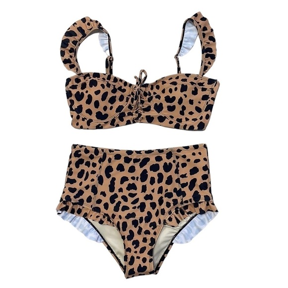 Marina West NWT Bikini Set Sweetheart High Rise Tan Cheetah Print Size Large - Picture 4 of 16